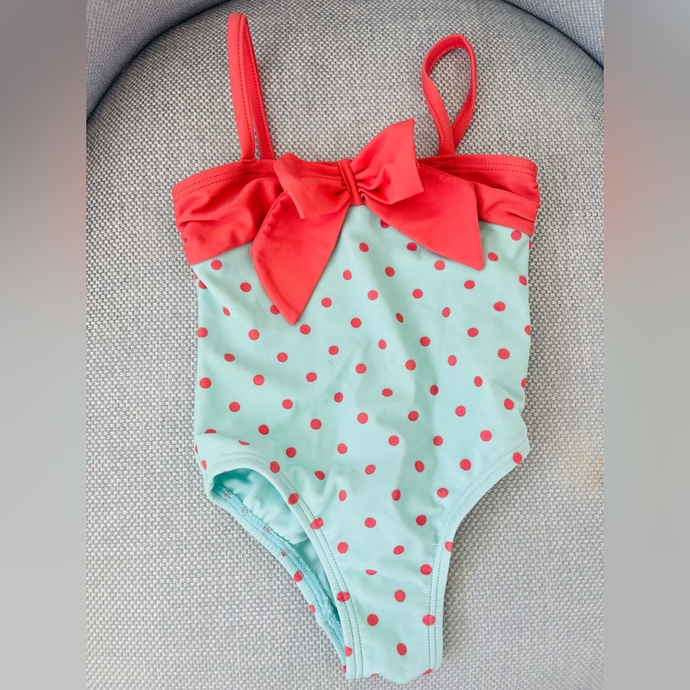 GAP One Piece  toddler Green and Pink Swimsuit with Playful Bow